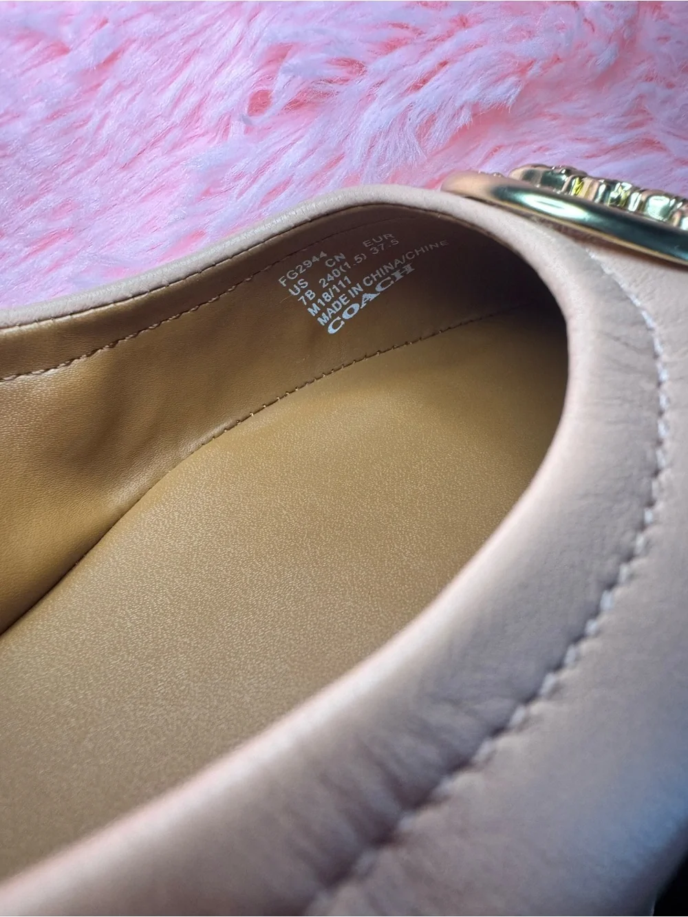 Coach Women's Blush Pink Ballet Flats with Gold Horse & Carriage Medallion - Picture 2 of 2